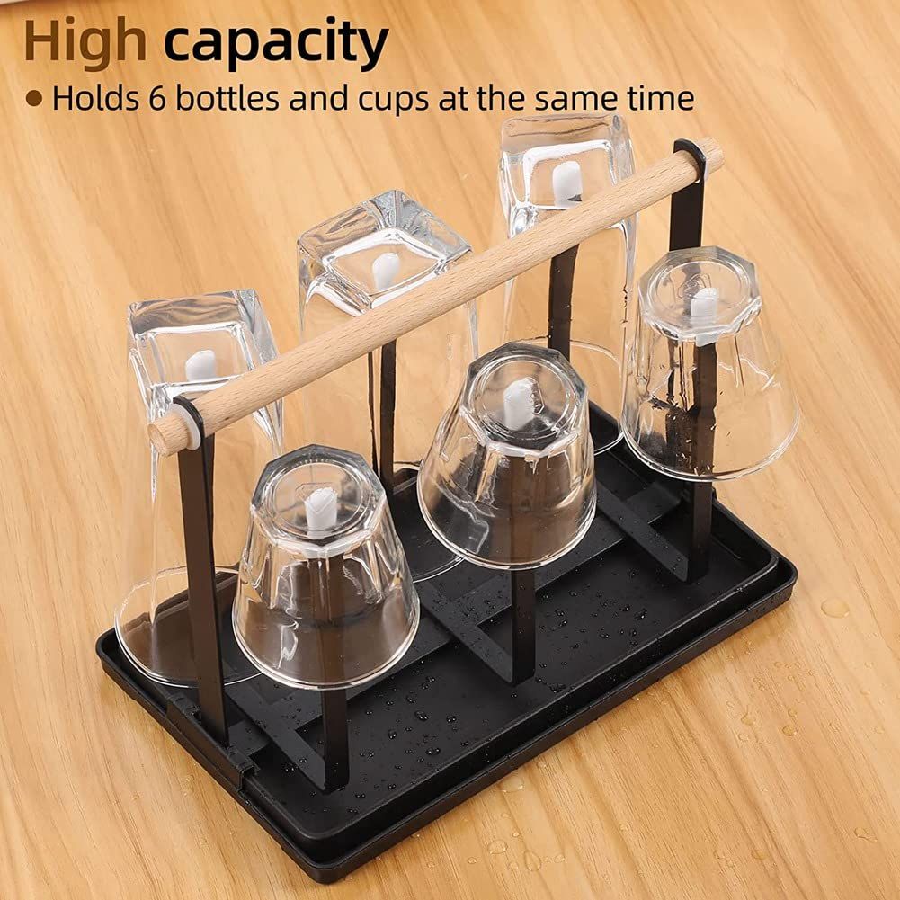 Bottle Holder Dish Drainer Bottles 6 Bottle Stand, Metal Cup Holder with Drip Tray and Bottle Dryer for Bottles and Cups โ image 5