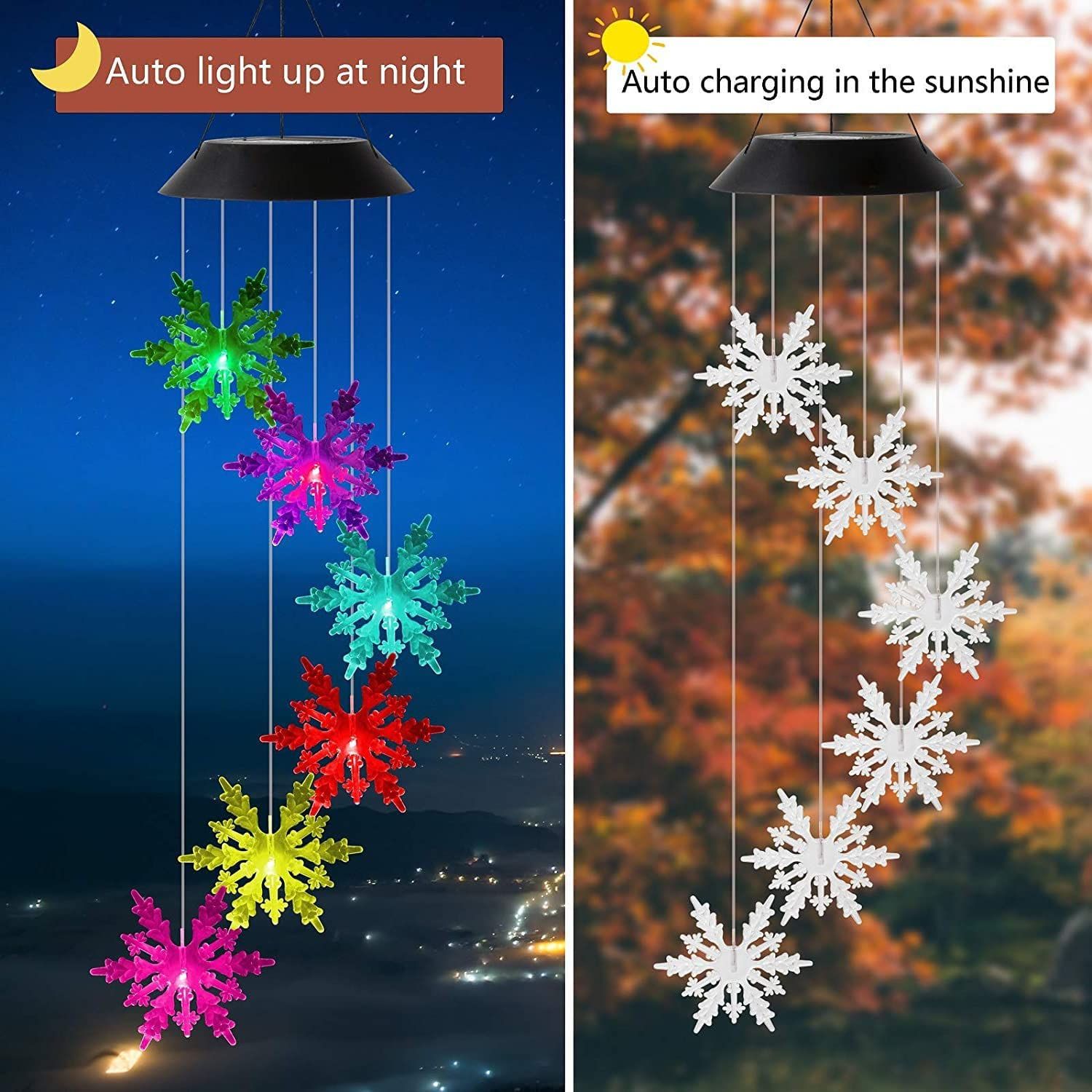 Color Changing Wind Chime Crystal Snowflake LED Wind Chime Portable Waterproof Outdoor Decorative Romantic Wind Bell Light — image 2