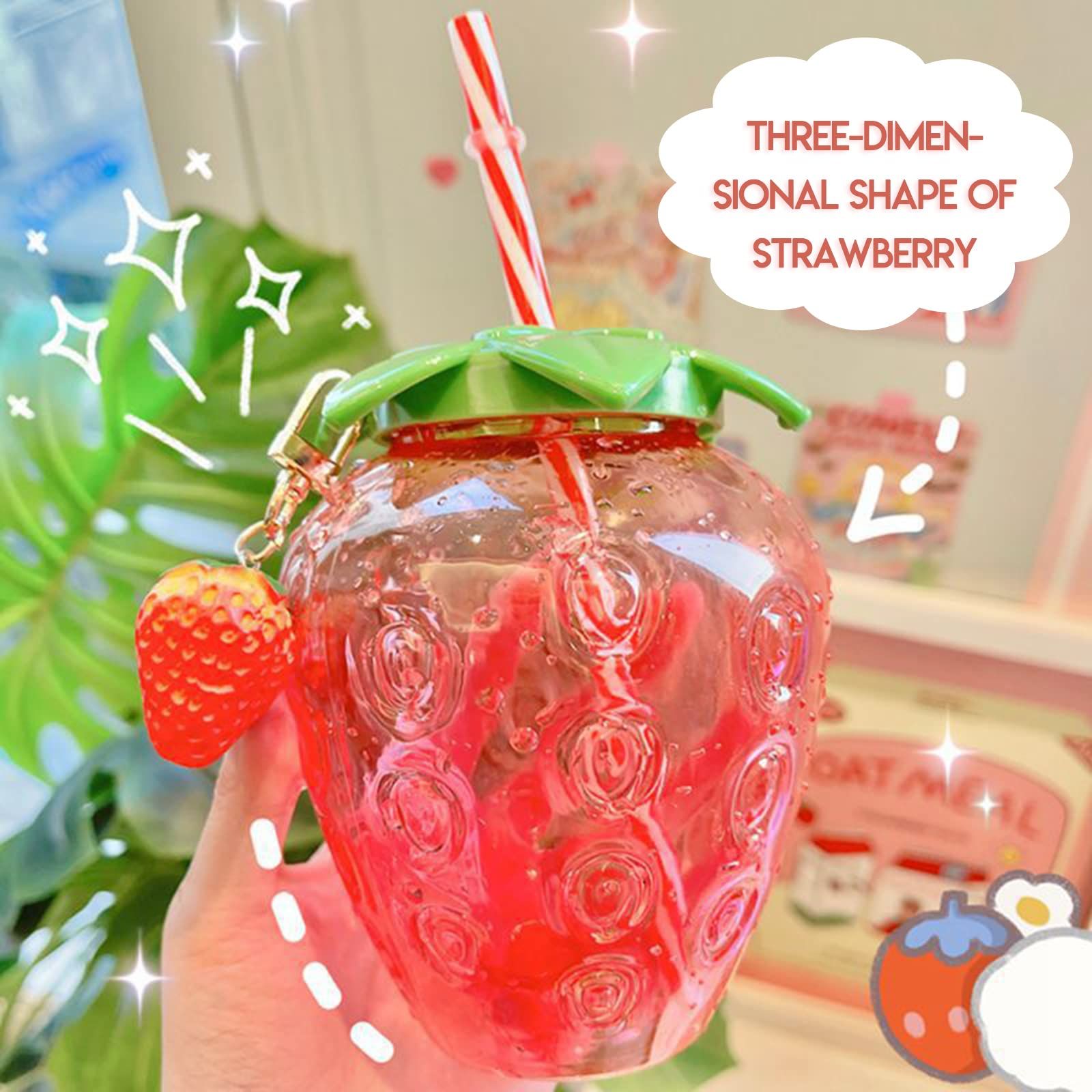 Strawberry Cup with Straw, Cute Strawberry Drinking Cups with Strawberry Pendant Portable Water Bottle for Girls Cup (1 Pcs) — image 5