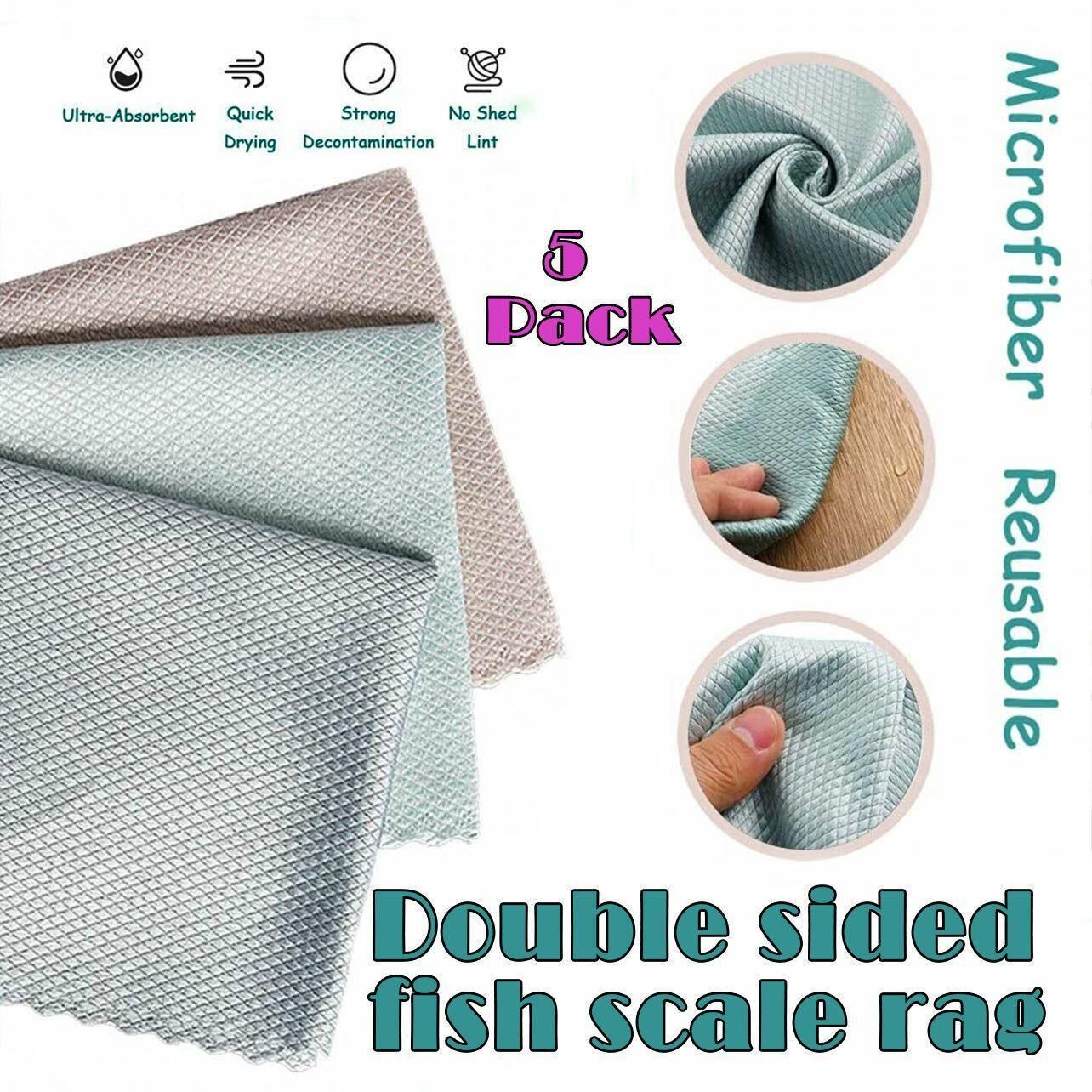 5X Fish Scale Microfiber Cleaning Cloth Dish Washing Glass Wipe Reusable Kitchen - 5Pcs-30cm*40cm โ image 2