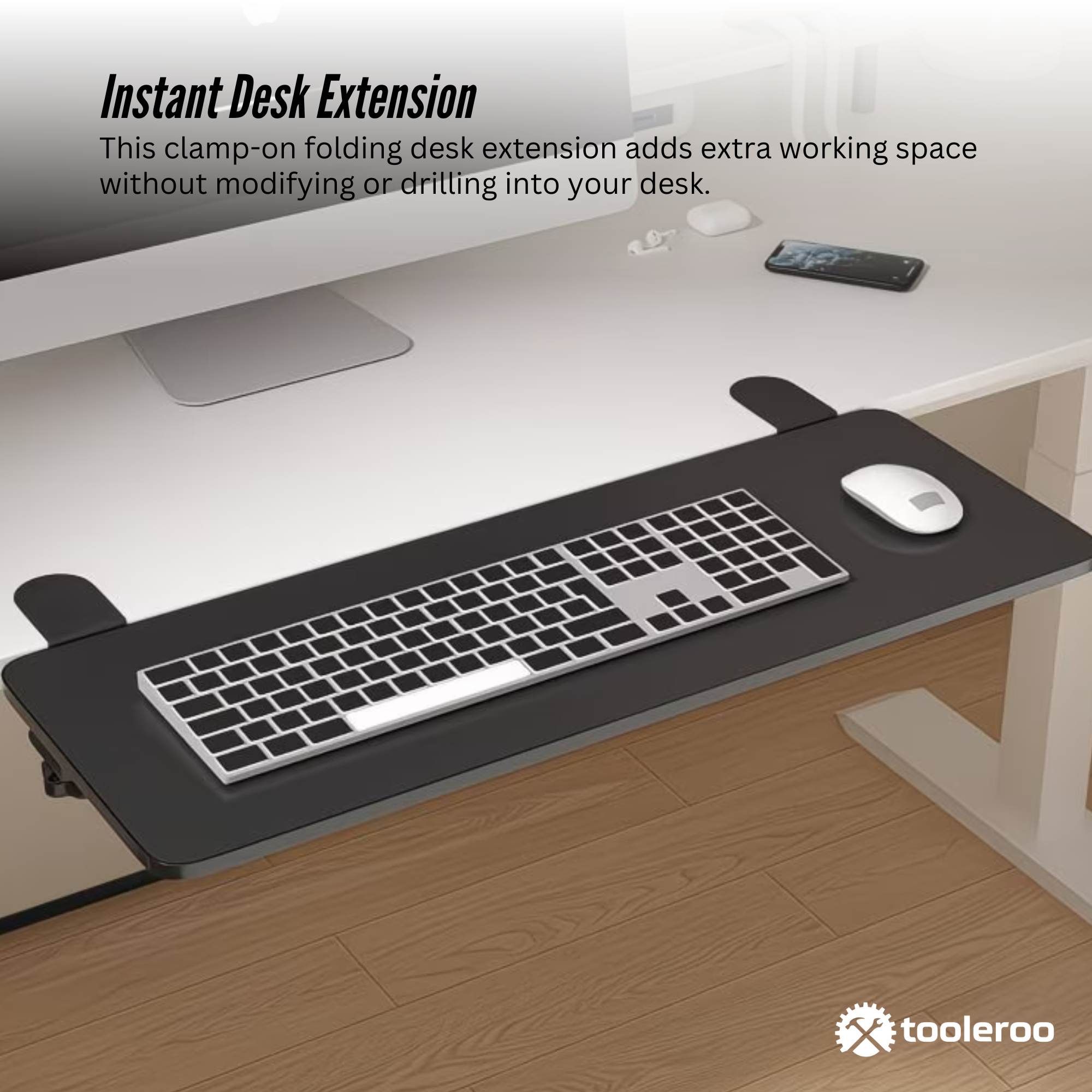 Tooleroo Folding Tray Desk Extender - Clamp-On Table Extension Shelf Black — image 3