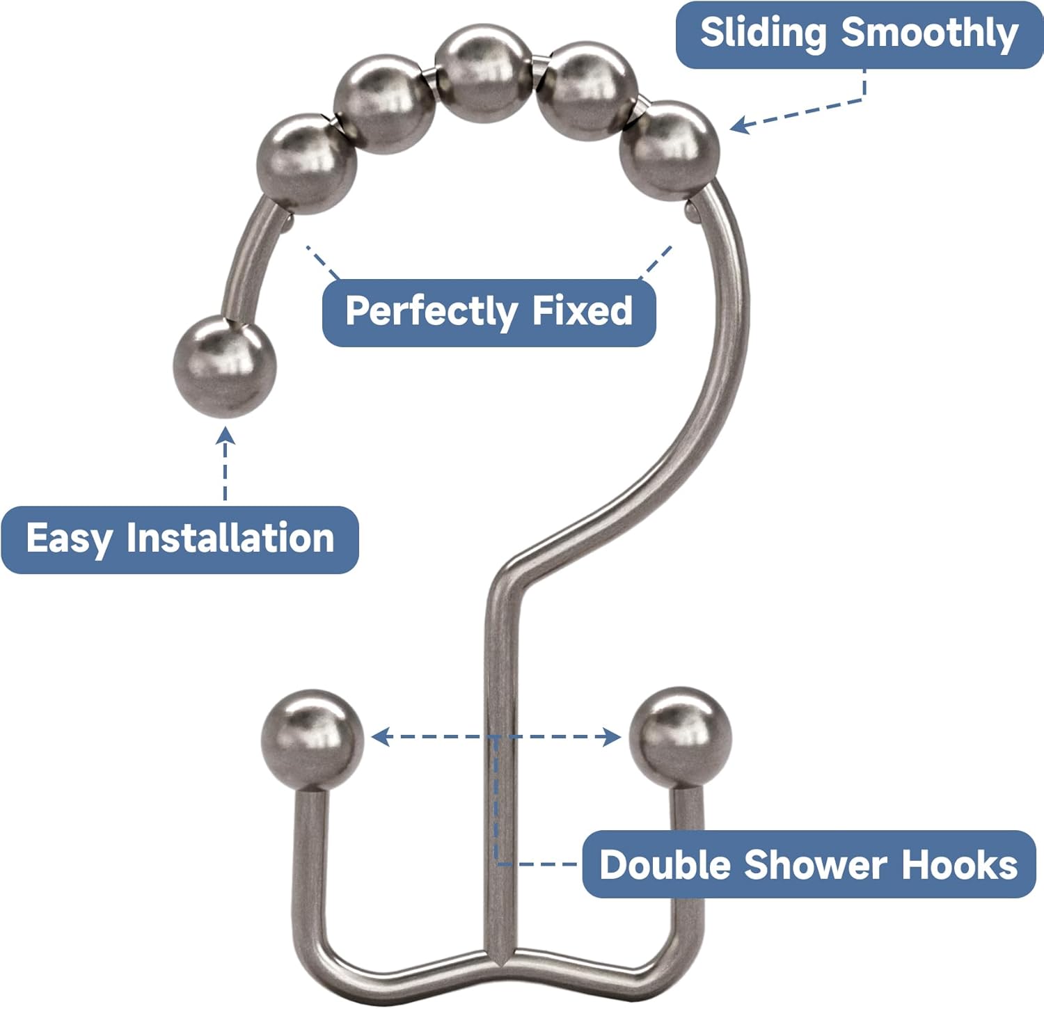 Shower Curtain Hooks - Stainless Steel - Metal - Double Sliding Clasp - Shower Curtain Rings - Suitable for Bathrooms - Double Shower Curtains โ image 4