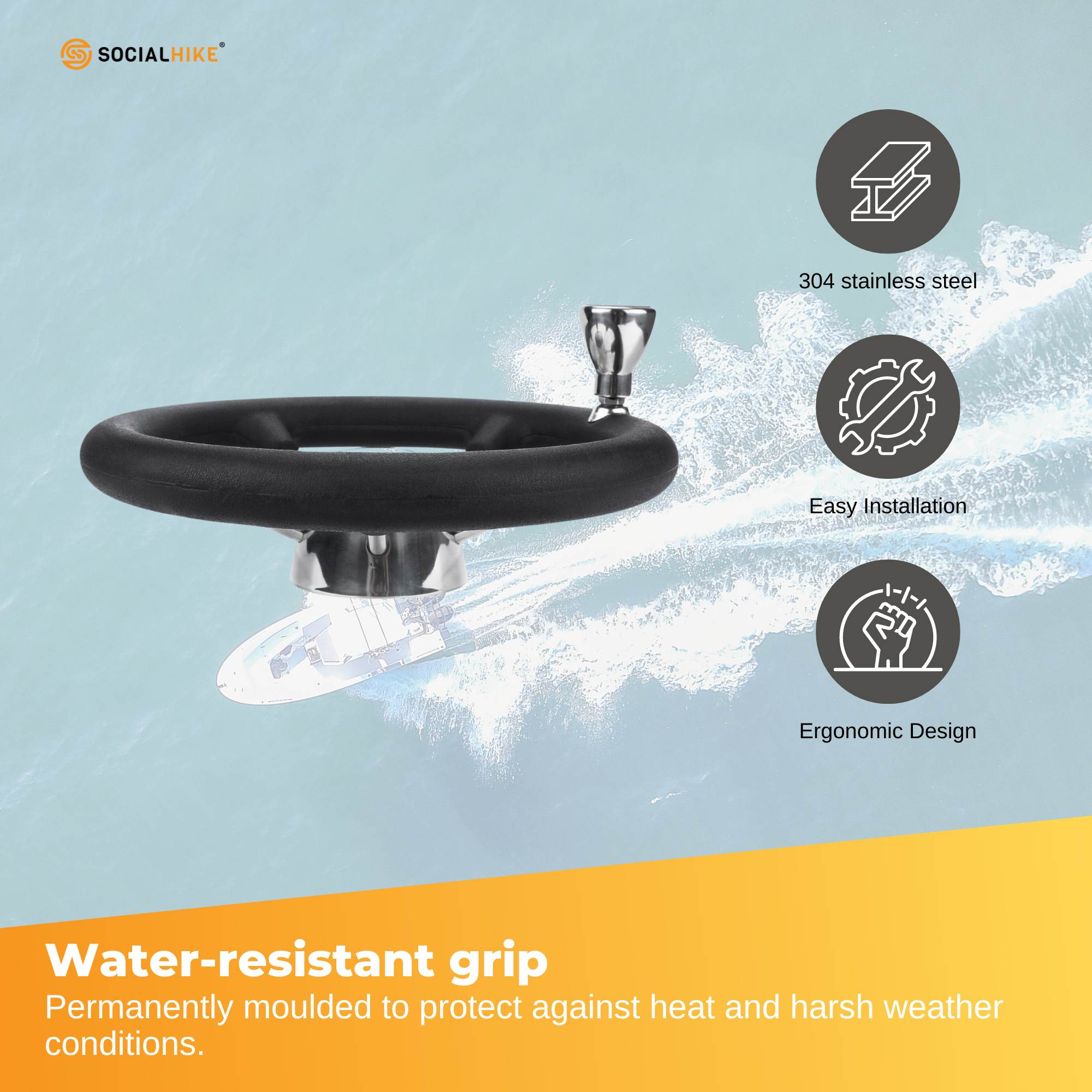 13.5" Boat Steering Wheel With Grip Cover - Stainless Steel 3/4" 5 Spoke With Knob โ image 3
