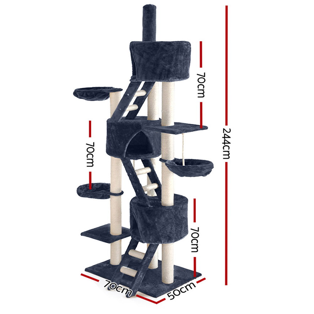 i.Pet Cat Tree 244cm Tower Scratching Post Scratcher Trees Condo House Grey โ image 2