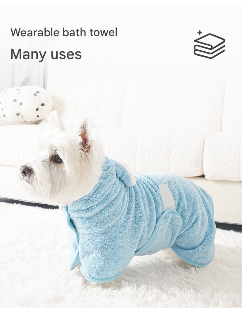 Yellow S size Pet Drying Robe with Hood - Quick Dry Coral Fleece Towel for Dogs and Cats, Super Absorbent Bathrobe with Cute Rabbit Ears, Adjustable Fit for — image 6