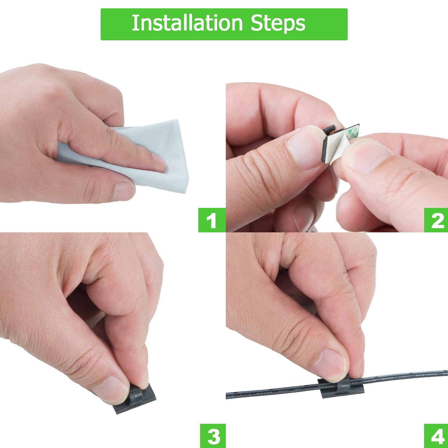 100PCS Cable Clips Black, AIBOO Upgraded Wire Clips Adhesive with 50PCS Small Size & 50PCS Large Size Cable Straps, Mini Cable Wire Management for Handling — image 5
