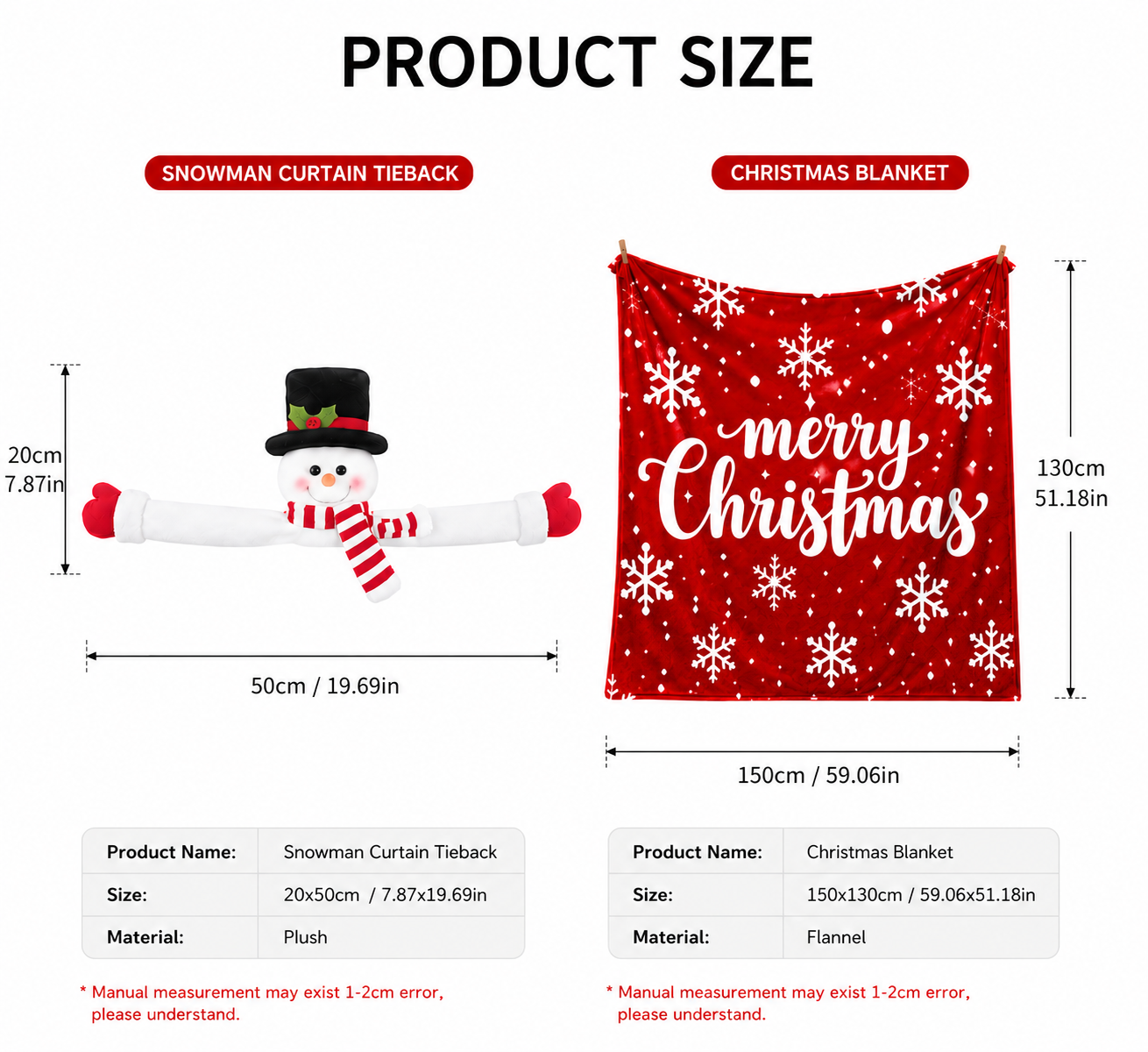 Christmas Flannel Throw Blanket and Snowman Curtain Tieback Set, 150 × 130cm Thick Fleece Sofa Blanket with 2 Plush Snowman Velcro Curtain Holders for Holiday — image 6
