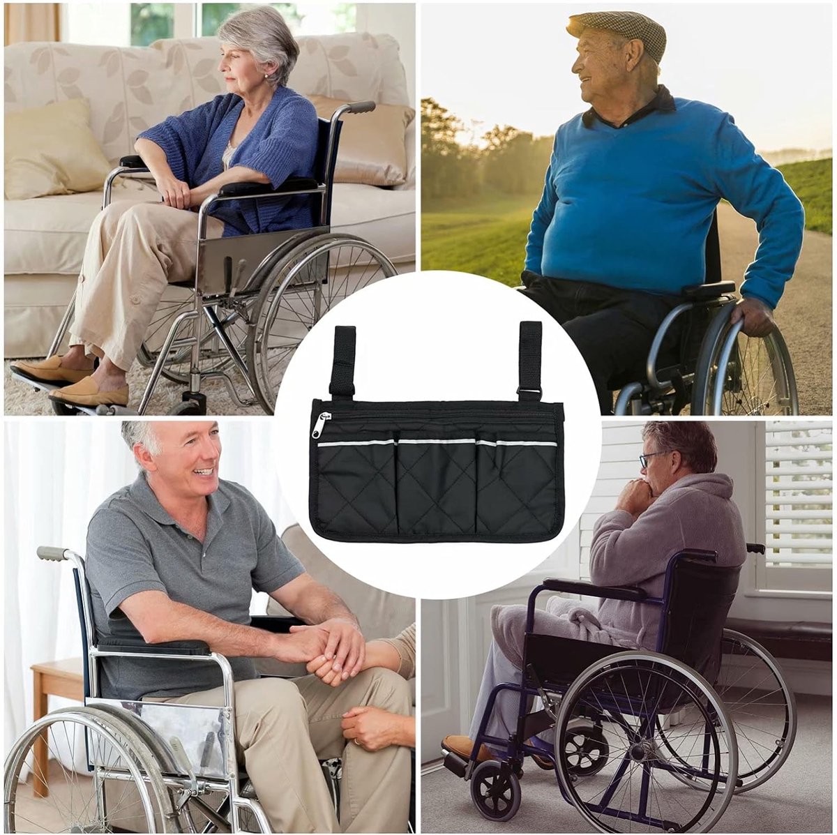 Wheelchair Armrest Storage Bag - Wheelchair Bag with 4 Storage Compartments - 32.5 x 18 cm - Waterproof Armrest Bag - with Safety Reflective Stripe — image 4