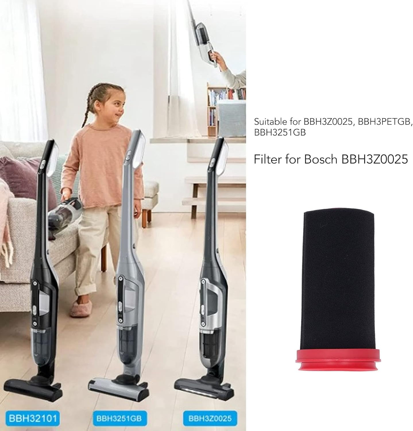 2Pcs Handheld Vacuum Cleaner Filter, High Efficiency Filter Vacuum Sweeper Replacement Filters Parts for BBH3Z0025 BBH3PETGB BBH3251GB — image 2