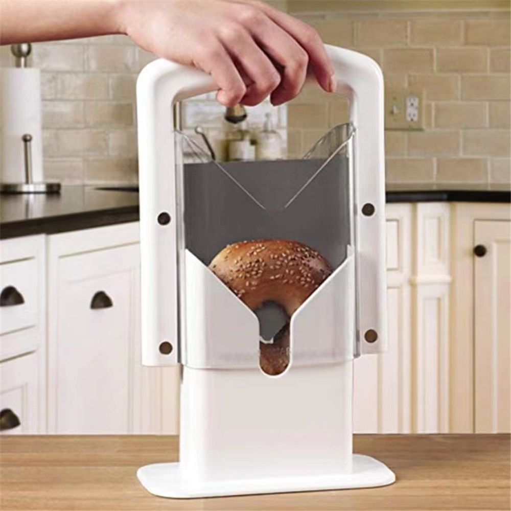 Slicer, Bagel Cutter with Safety Shield and Safe Grip, Bagel Holder for Cutting Large and Small Bagels, Stainless Steel Blade (White) — image 4