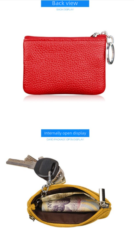 Small Coin Purse Key Ring Wallet Mini Change Pouch Dual Zipper Pocket PU Leather Portable Storage Bag Orange โ image 3
