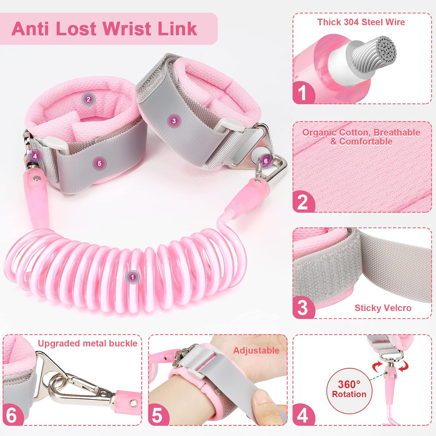 3 in 1 Toddler Harness Leashes + Anti Lost Wrist Link, Kids Harness Children Leash for Girls, Child Anti Lost Leash Baby Cute Harness Belt Strap Hold Kids — image 5