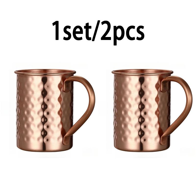 Moscow Mule Pure Copper Mugs, Handmade Hammered Finish with Riveted Handle, Two-pack