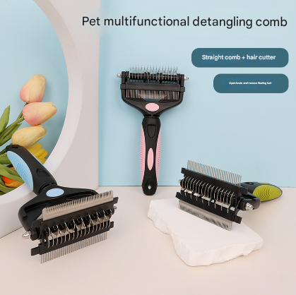 Blue and Black Professional 3-in-1 Pet Grooming Tool - Dematting Rake, Deshedding Comb & Finishing Brush for Dogs & Cats โ image 2