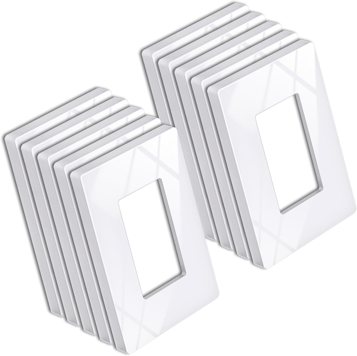 10 Pack of 1-Gang Screwless Wall Plate, USWP6 Gloss Snow White Series, Decorator Outlet Cover, 11.91cm x 7.39cm, Switch Plate Cover for Light Switch, Dimmer