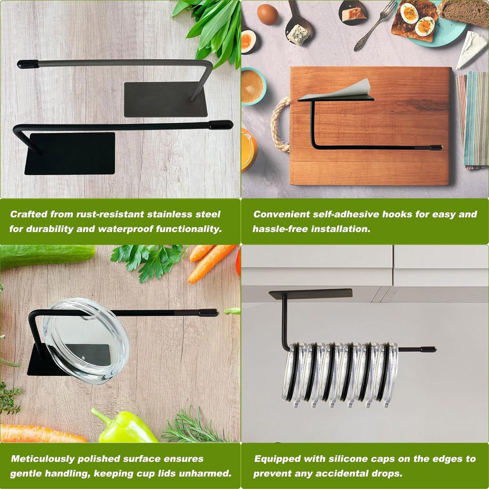 Horizontal Tumbler Lid Organizer Stainless Steel Tumbler Lid Holder Under Cabinet Wall Mounted Cup Lid Organizer Self Tumbler โ image 4