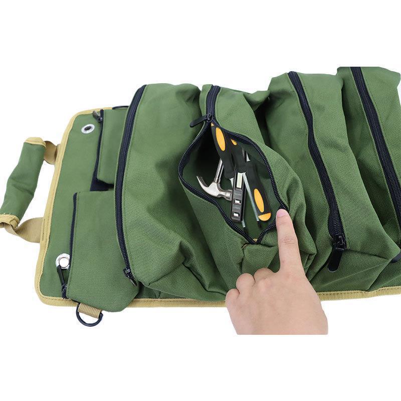 Green Portable Roll-Up Tool Organizer with Zippered Pockets — image 5