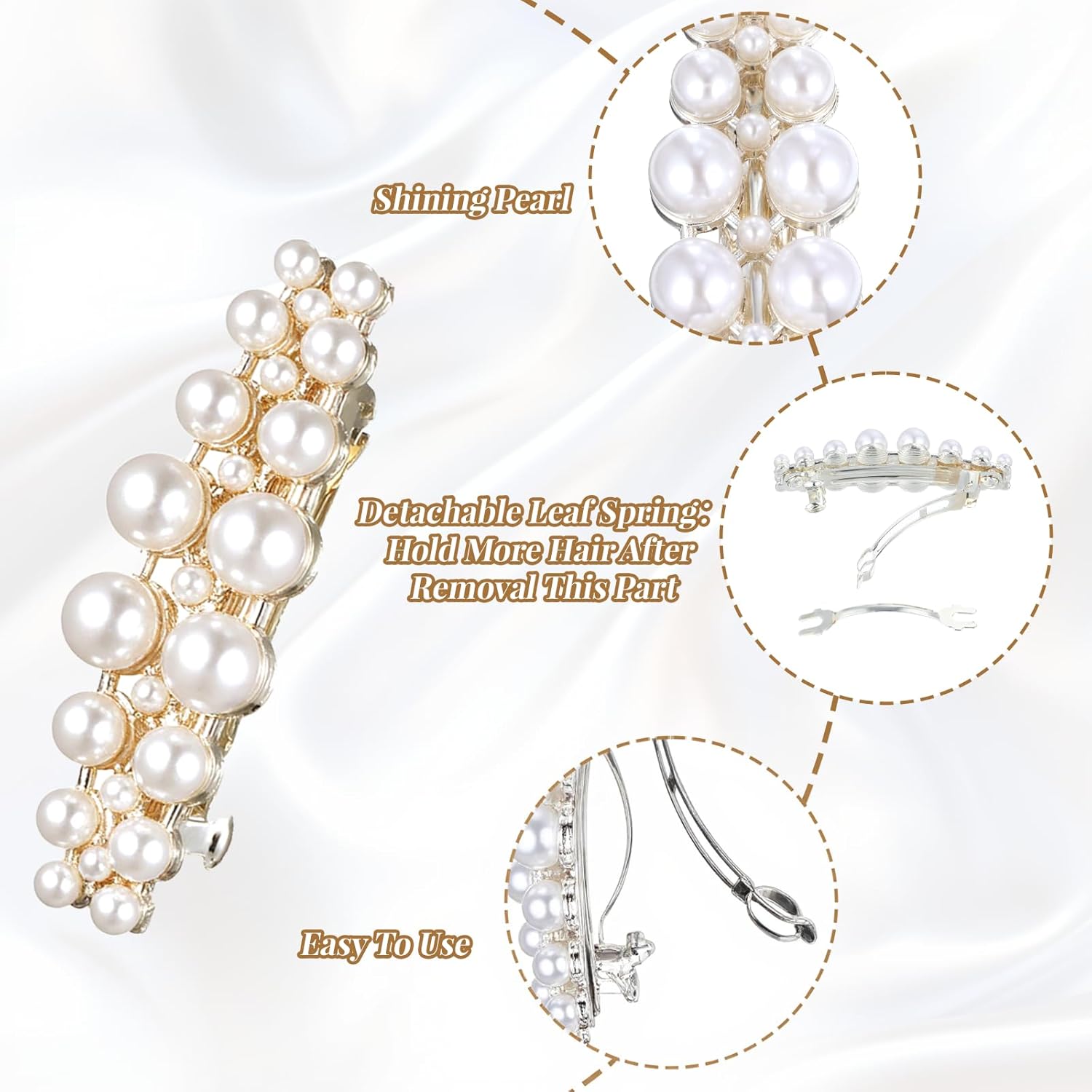 2Pcs Pearl Barrettes for Women,Classic Pearl Hair Clips French Bridal Hair Pins for Party Wedding Fancy Barrettes Christmas Gifts โ image 2