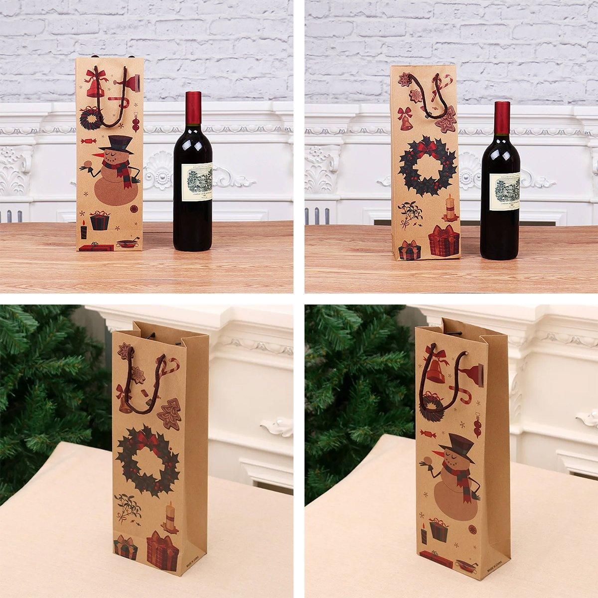 20PCS Christmas Wine Bottle Gift Bags Kraft Paper Red Wine Bag Holiday Set - Christmas Wreath — image 5