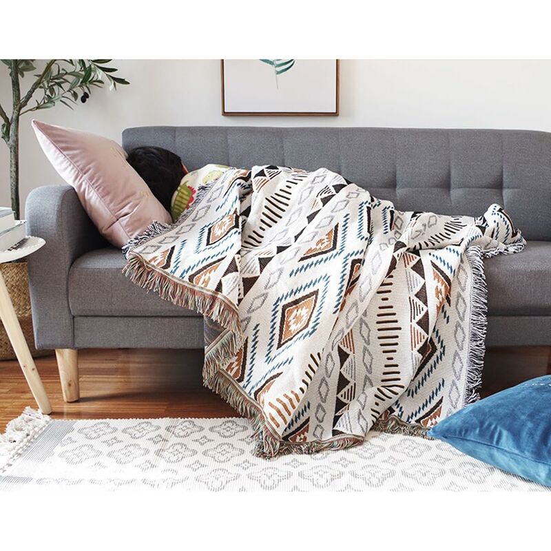 Sofa Blanket With Tassel, Couch Throws, Knitted Blanket, Aztec Ethnic Style Blanket, For Home, Office, Travel, Camping — image 4