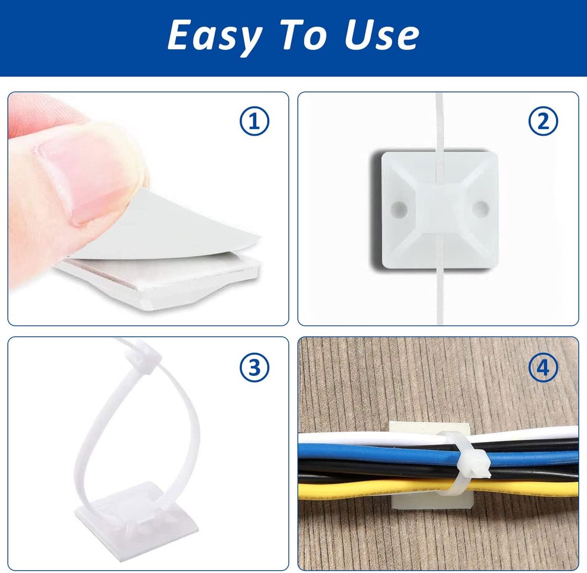 100 pieces 25 mm × 25 mm self-adhesive cable tie base holders (white) — image 4