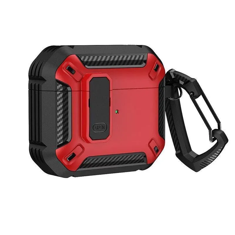 For Apple AirPods pro and pro2 Case Armor Earphone Heavy Duty Shockproof Cover - Black&Red For Airpods 3