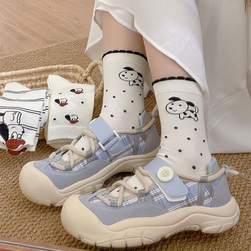 4 Pairs Women's Cartoon Animal Crew Socks (Striped puppy)- Lightweight Breathable Mid-Calf Cotton Socks for Spring Summer, Casual Everyday Wear and โ image 5
