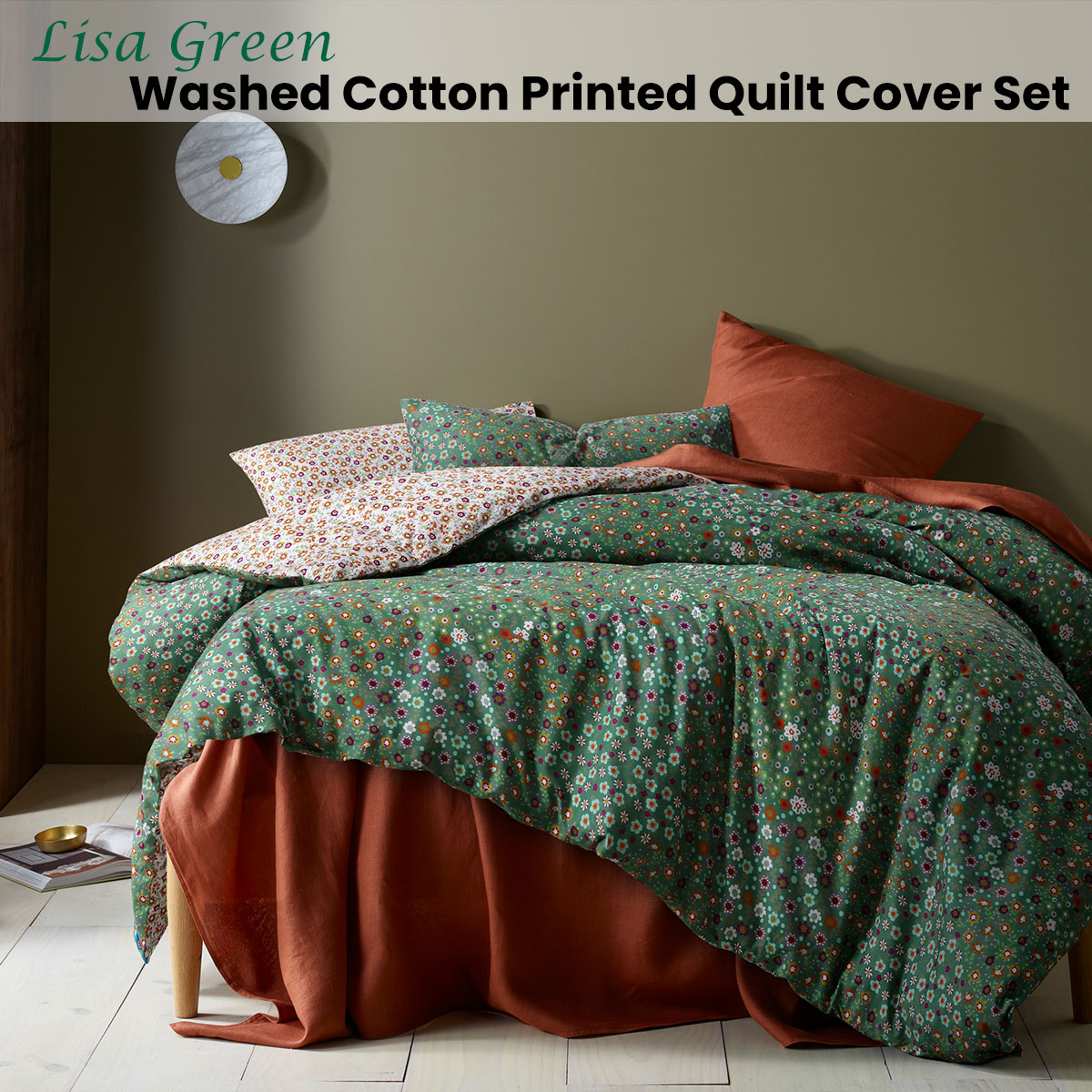 Accessorize Lisa Green Washed Cotton Printed Quilt Cover Set King โ image 2