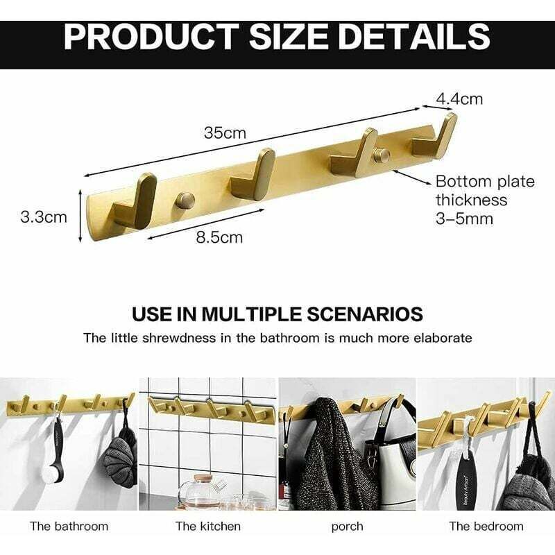 Wall Gold, Bedroom Kitchen, Towel Rack Entrance Coat Rack Coat Hook with 4 Hooks Mounted Bathroom Coat Rack — image 2