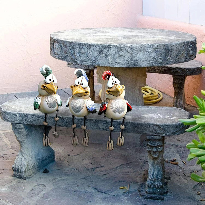 Red Quirky Resin Rooster Figurine Set (2-Pack) - Novelty Chicken Home Decor Ornaments — image 4
