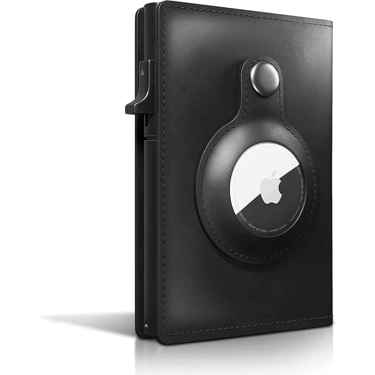 AirTag Wallet Genuine Leather Air Tag Wallet RFID Technology Credit Card Holder with Minimalist Wallet for Men for Apple AirTag (No Airtag Included)(Black)