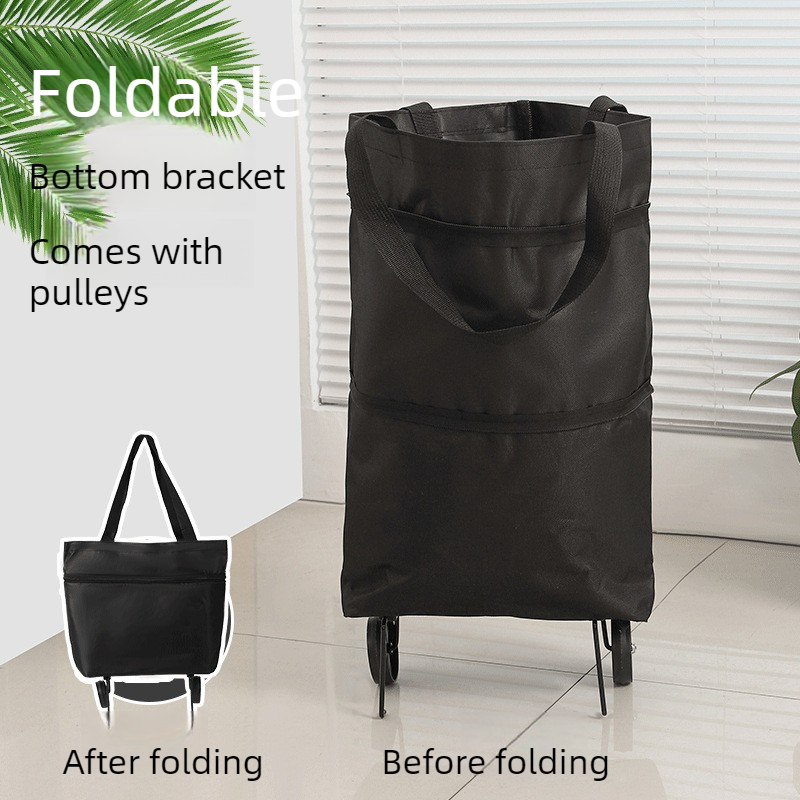 Foldable Shopping Trolley, Wheeled Grocery Cart, Portable Large-Capacity Oxford Cloth Shopping Cart, Home Delivery Cart - Black