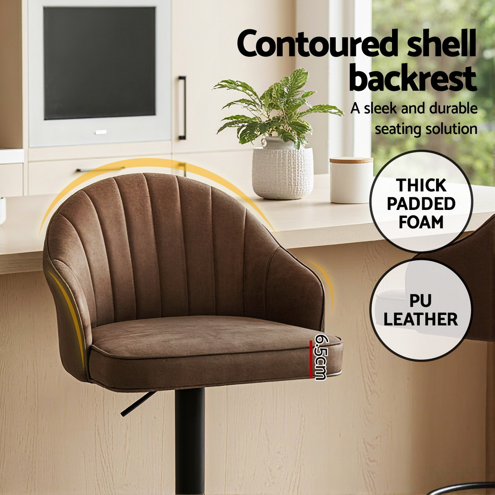 Artiss 4x Bar Stools Kitchen Swivel Gas Lift Counter Chair Shell Leather Brown — image 5