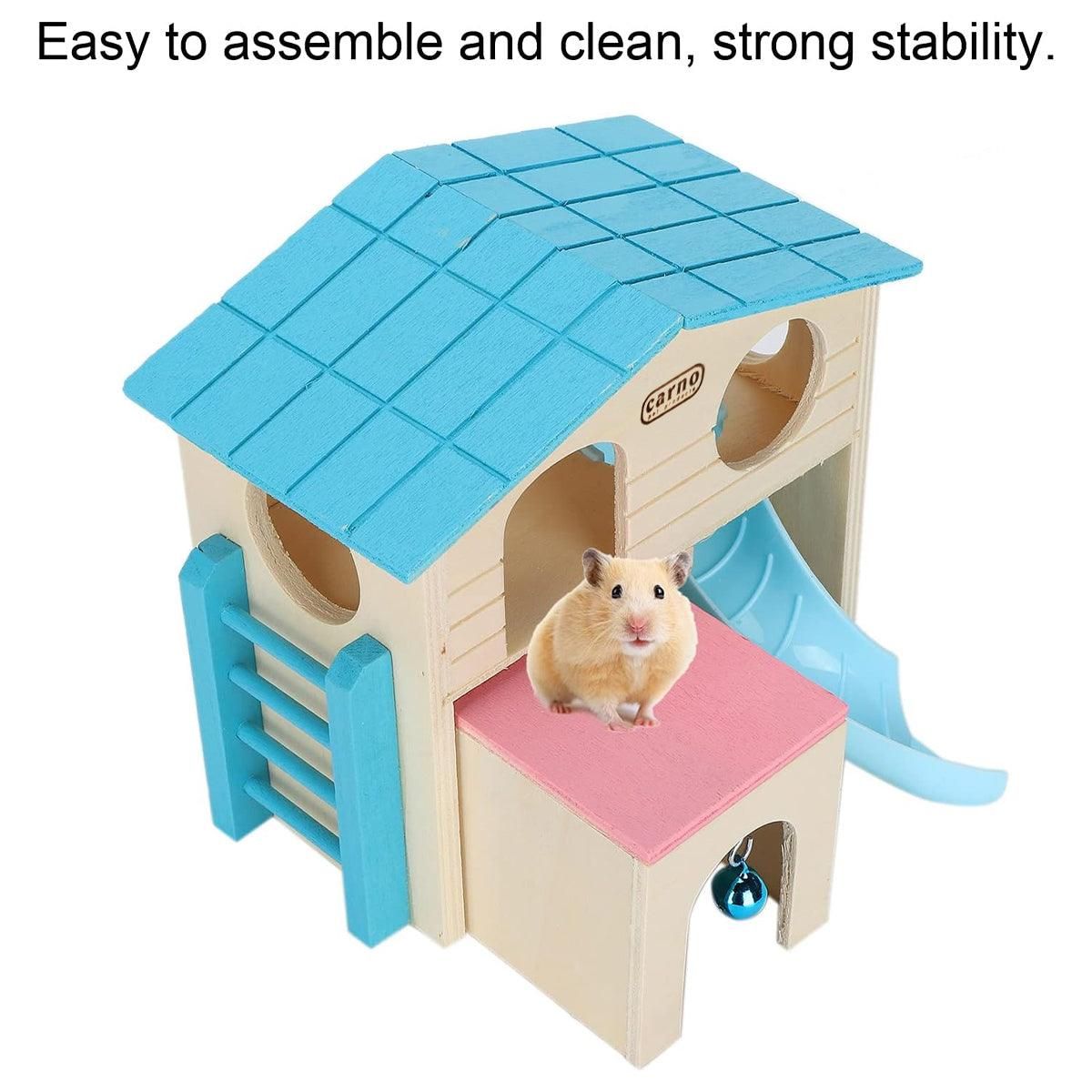 Wooden Luxury Hamster Villa Escape House Fun Nest Pet Home for Small Animals - Blue — image 5