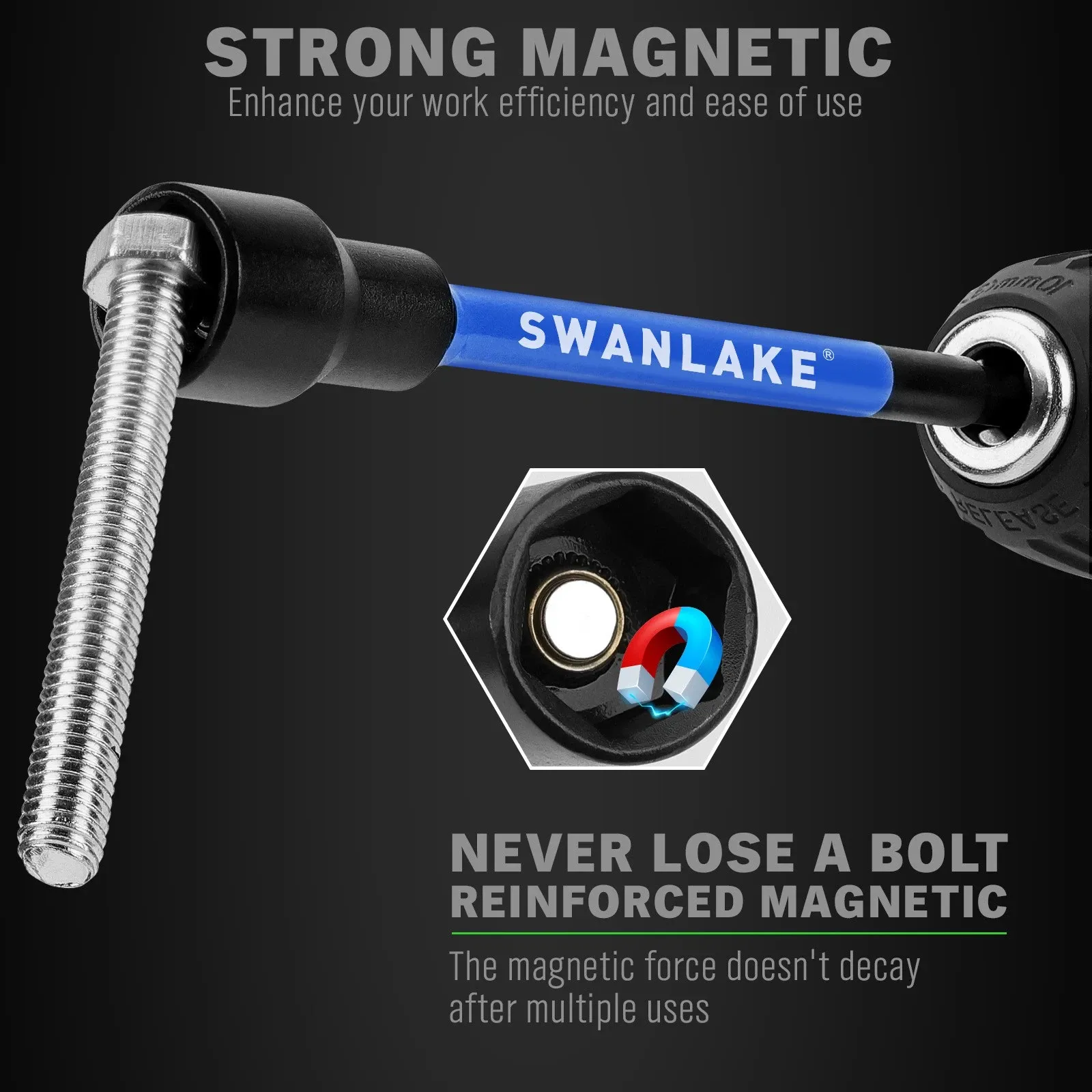 SWANLAKE 41Pcs 1/4" Magnetic Nut Driver Set SAE Metric Adapter Kit with Case โ image 3