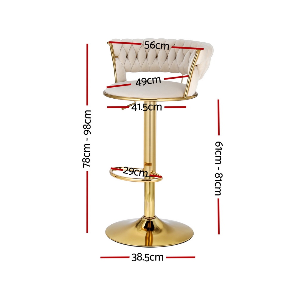 Artiss 2x Bar Stools Gas Lift Velvet Woven Backrest Ivory — image 2