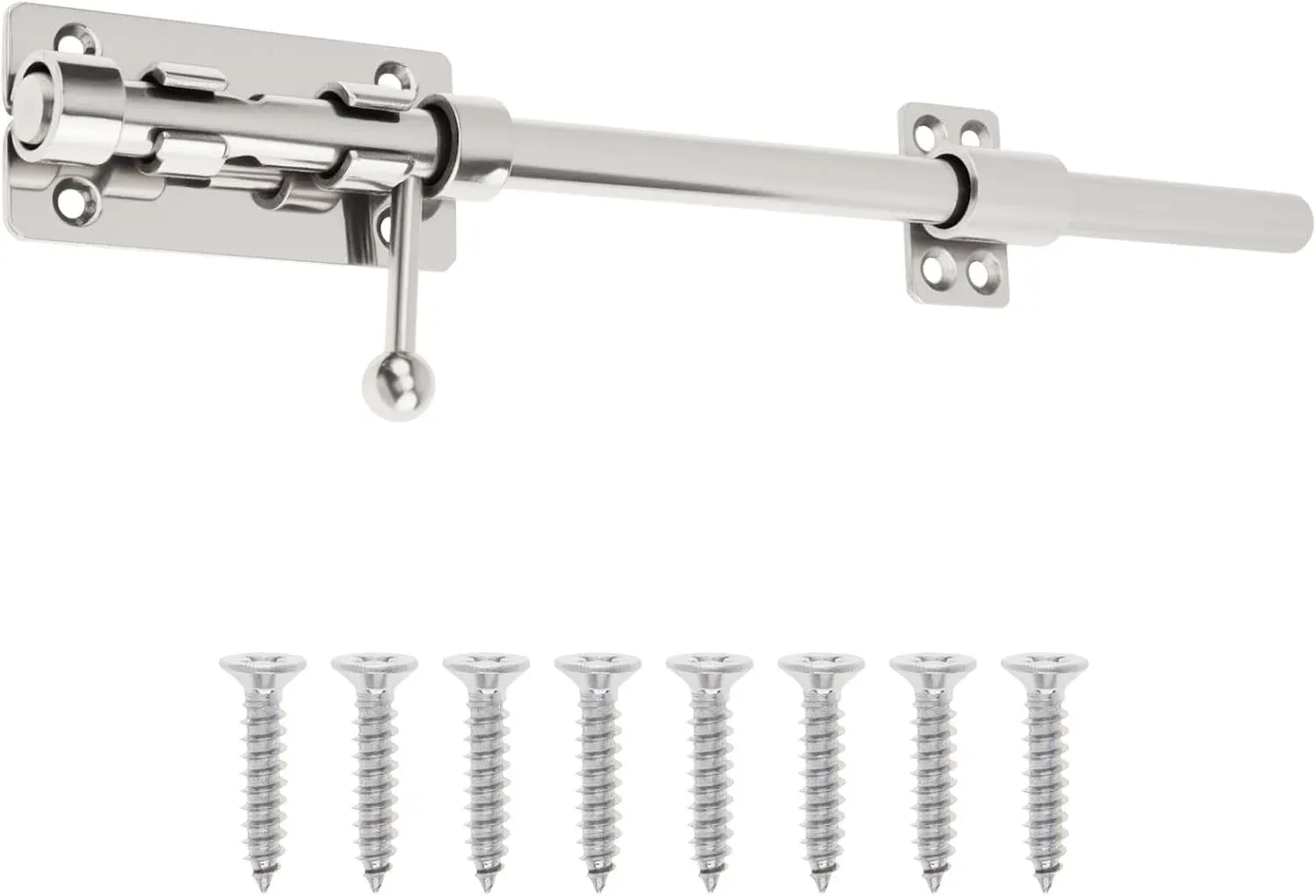 Barrel Bolt Door Latch 12 Inch 304 Stainless Steel Heavy Duty Slide Lock for Gate Barn Door with 8.5 mm Padlock Hole, Silver