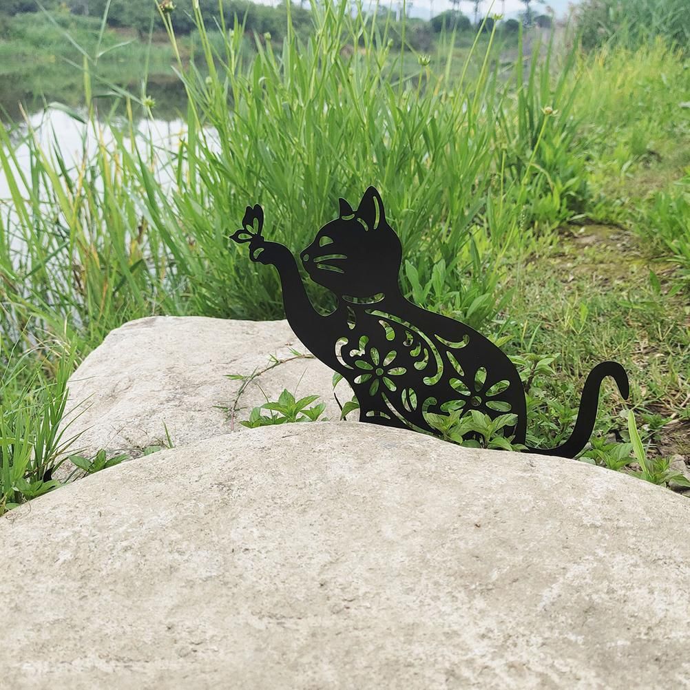 Cat Decorative Garden Stake Iron Hollow Exquisite Cat Garden Decor — image 5