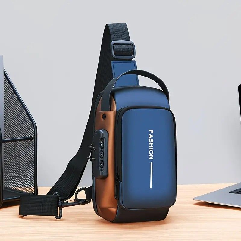 Honeycomb breathable men's chest bag: USB charging and password lock for safety and convenience, M/L sizes available, adjustable shoulder strap for pressure — image 5