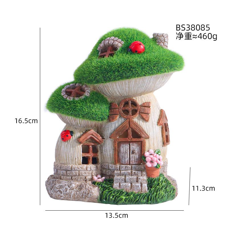 Mushroom Garden Statues with Outdoor Solar Light for Garden Decor, Green Flocked Decorations Resin Fairy House Accessories, Outdoor Decor Yard Gifts for Mom — image 3