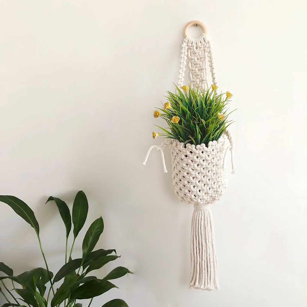 Modern Minimalist Bohemian Style Hanging Planters Plant Net Pocket Hand Woven Hanging Basket Holder Tapestry Flower Basket with Exquisite Tassel Indoor Balcony — image 4