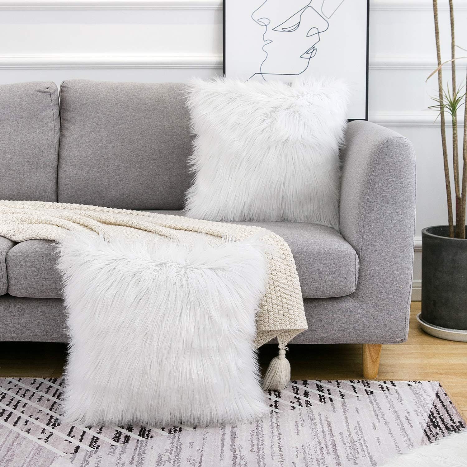 White Luxurious Long Faux Fur Cushion Covers - Set of 2, 45x45cm Soft Plush Decorative Pillowcases for Sofa & Bed โ image 3