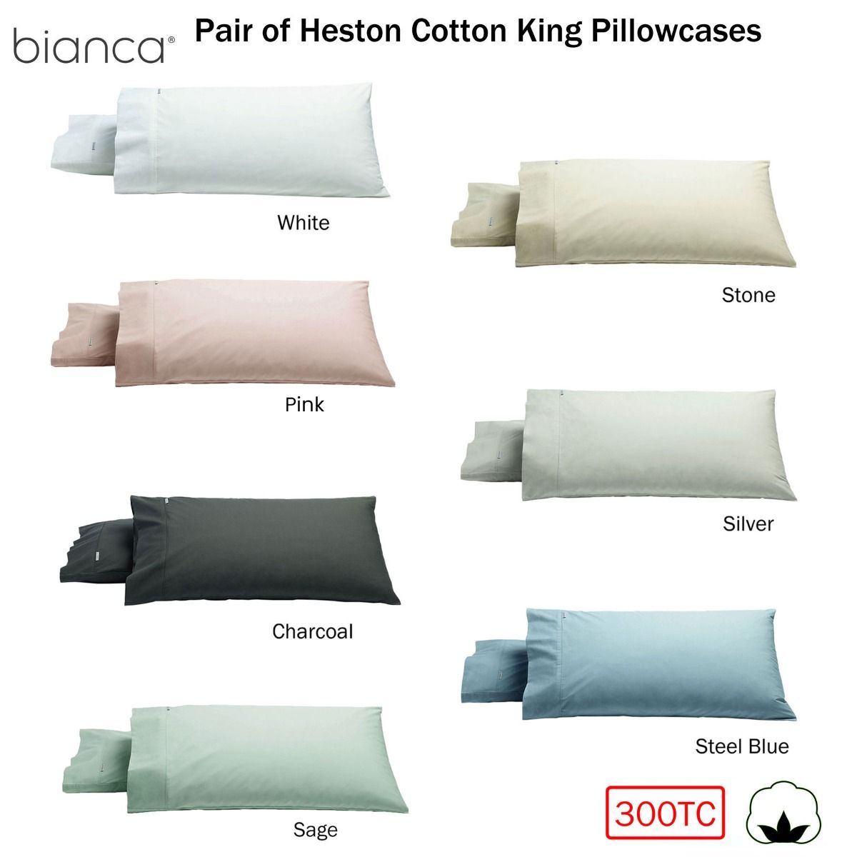 Bianca Pair of Heston Cotton Percale King Pillowcases Sage — image 2