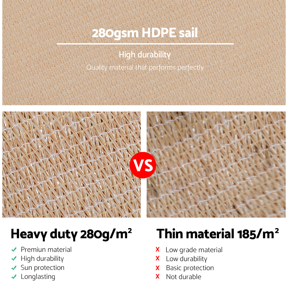 Instahut Shade Sail 6x8m Rectangle 280GSM 98% Sand Shade Cloth โ image 5