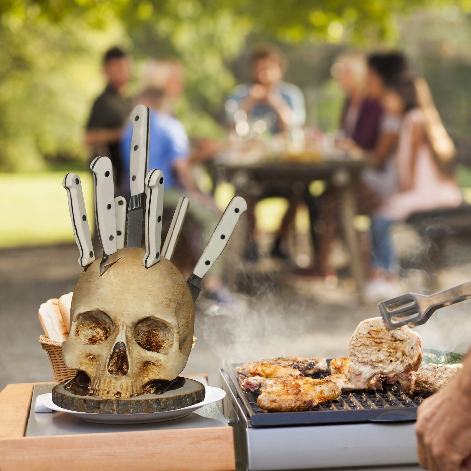 Skull Knife Holder For Kitchen Storage, Skull Decor Horror Kitchen Storage Knife Rack Kitchen Fruit Storage Rack, (Resin) — image 5