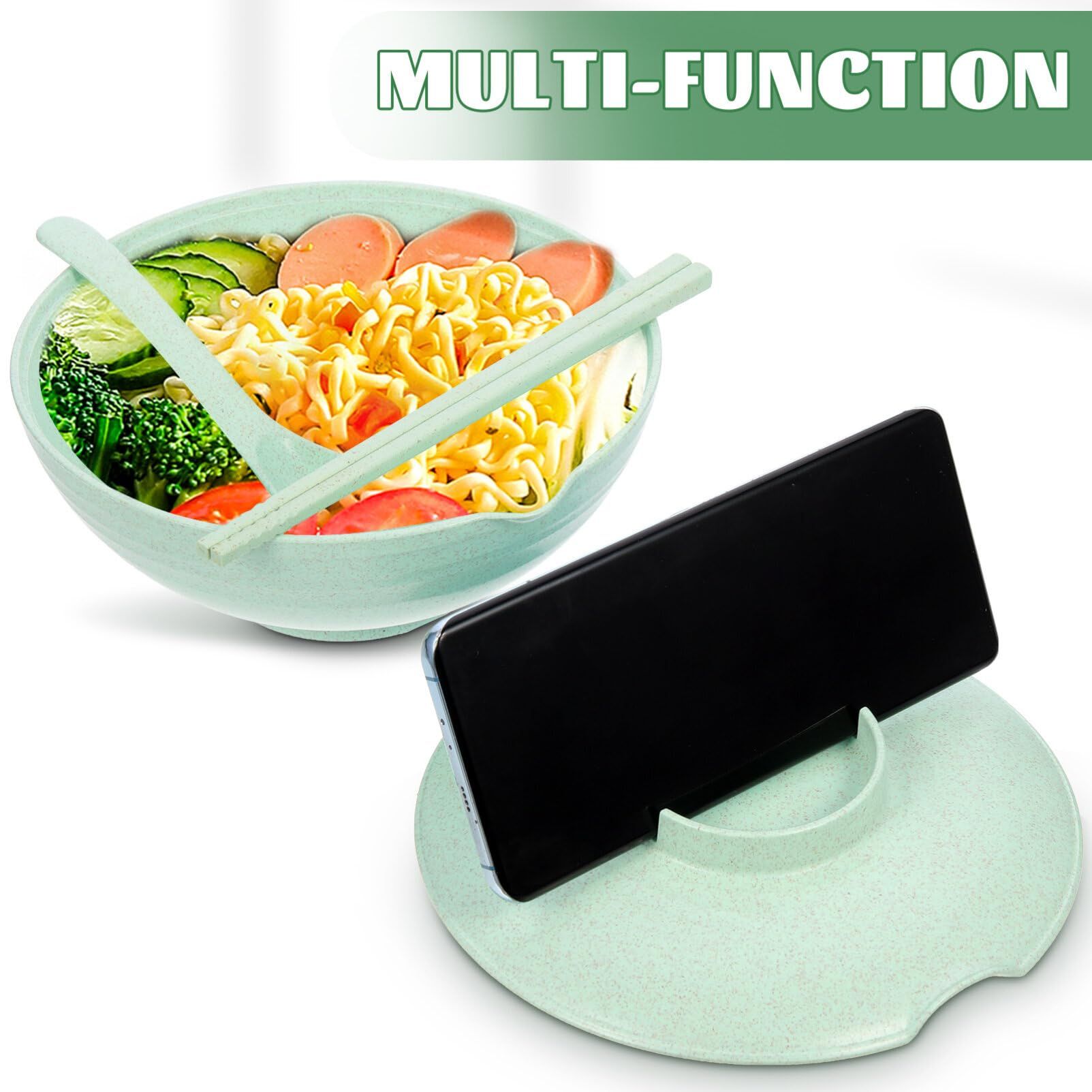 Noodle Bowls with Chopsticks, Cereal Bowls for Kitchen, Breakfast, Oatmeal, Microwave and Dishwasher Safe (Green) — image 4