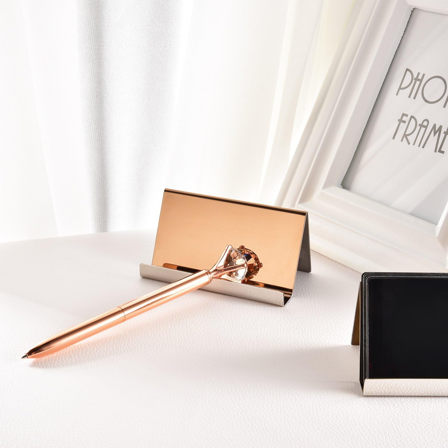Maxdot Rose Gold Business Card Holders Stainless Steel Name Cards Display Stand Desktop Rack Organizer for Office Home Desk Accessories โ image 6