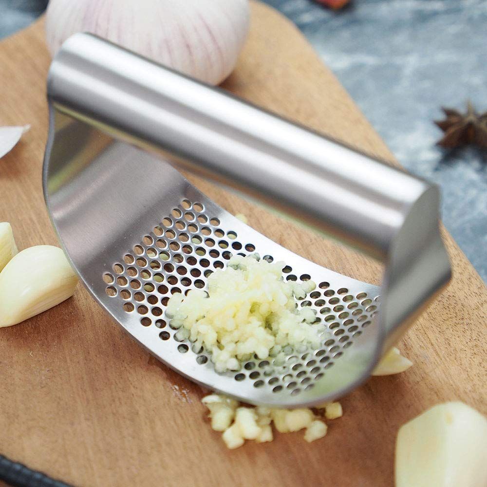 Garlic Press Rocker Stainless Steel, Fruit Crusher with Comfortable Handle Porous Surface, Easy Use & Clean — image 3