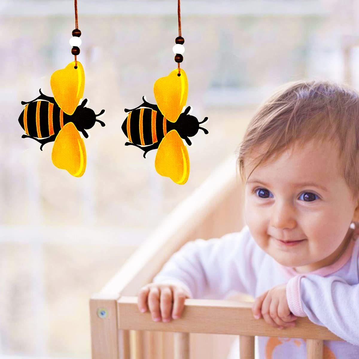 Bee Ornaments Wooden Bees Cutouts Decorations for Tree Tray Wreath Christmas Festival Bee Sign Art Crafts Home, 3 PCS — image 3