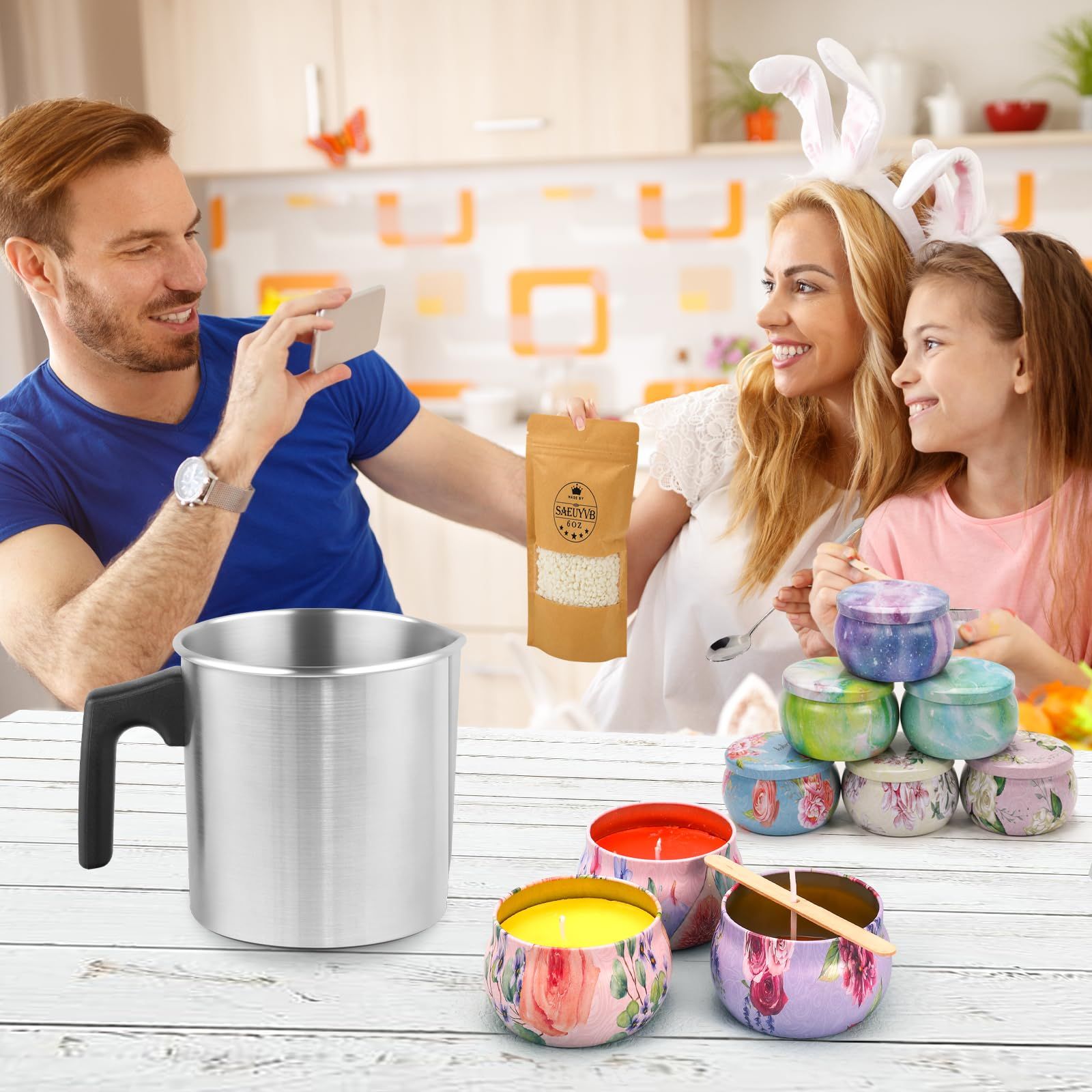 Light Candle Making Pouring Pot, Aluminum Wax Melting Pot with Heat-Resistant Handle and Dripless Pouring Spout for Candle Making — image 3